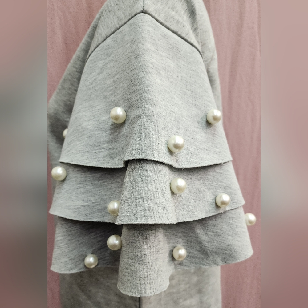 WHY Dress Short Sleeve Oversized Pearl Tiered Scuba Jersey T-Shirt - Picture 6 of 9